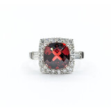  Ring .70ctw Round/Baguette Diamonds 3.0ct Garnet 18kw Sz8 224010038