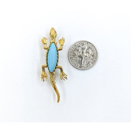 Brooch Vintage Orletto Gecko 17x5.5mm Turquoise .03ct Rubies 18ky 44x15.5mm 224010047