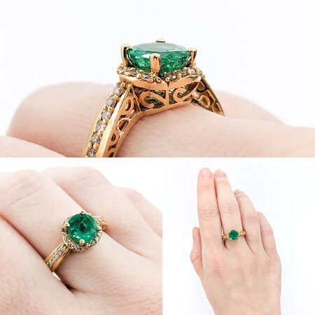 Ring .34ctw Round Diamonds 1.68ct Emerald 14ky Sz7 223030032