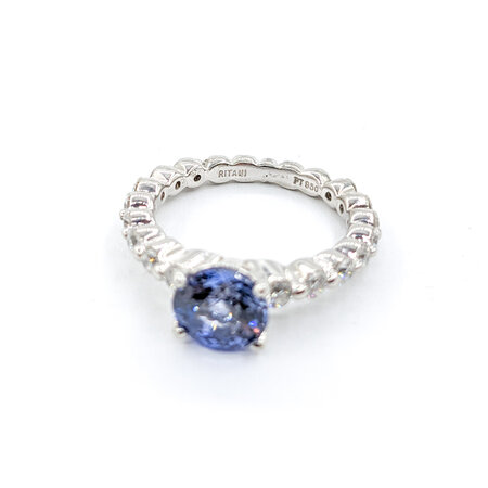 Ring Ritani .50ctw Round Diamonds 7mm Sapphire Platinum Sz5 221110029