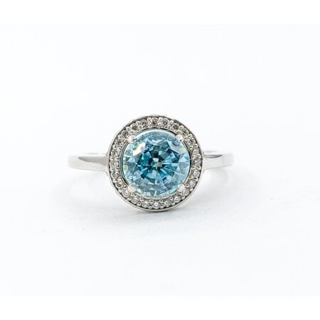 Ring Halo .25ctw Round Diamonds 2.51ct Blue Zircon 14kw Sz7 121020011