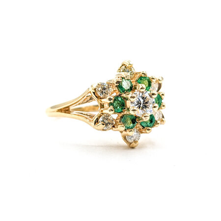 Ring Floral Design .55ctw Round Diamonds .40ctw Emeralds 14ky sz6.5 124010151