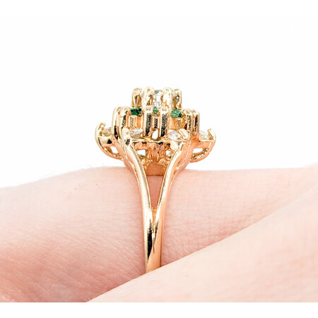 Ring Floral Design .55ctw Round Diamonds .40ctw Emeralds 14ky sz6.5 124010151