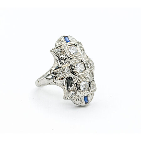 Ring Art Deco Shield .50ctw Old European Diamonds .14ctw Sapphires 18kw sz6.5 124010750
