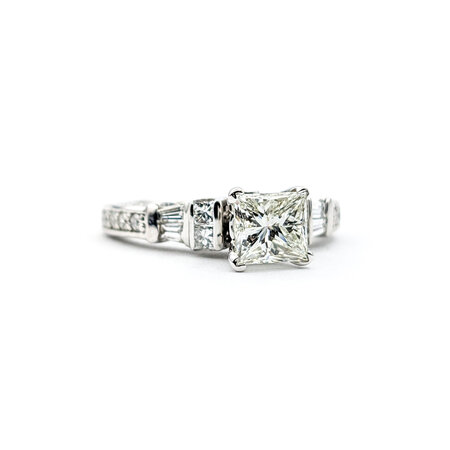 Ring Peek-A-Boo Side Diamonds 1.00ct (Clarity Enhanced) Princess Diamond .75ctw Round, Baguette & Princess Accent Diamonds 950pt sz6 124010302