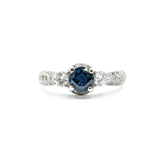 Ring .61ctw Round Diamonds .77ct Sapphire Platinum Sz6.5 221110074
