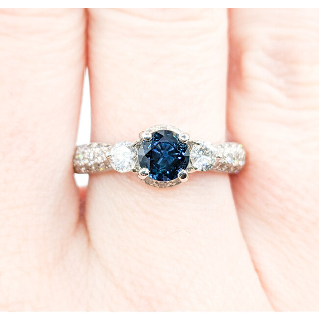 Ring .61ctw Round Diamonds .77ct Sapphire Platinum Sz6.5 221110074