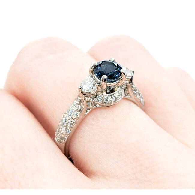 Ring .61ctw Round Diamonds .77ct Sapphire Platinum Sz6.5 221110074