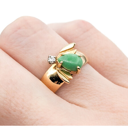 Ring Firefly .04ct Diamond .50ct Jade 14ky Sz5.75 122080205