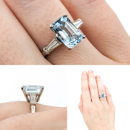 Ring .50ctw Baguette Diamonds 1.86ct Aquamarine 900pt Sz6 123120125