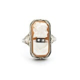  Ring Art Deco .03ctw Single Cut Diamonds Onyx/Shell 14ky sz6.5 224010780