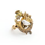  Ring Art Nouveau Dragon .05ct Old Mine Diamond Oblong Pearl 12ky sz6 224010755