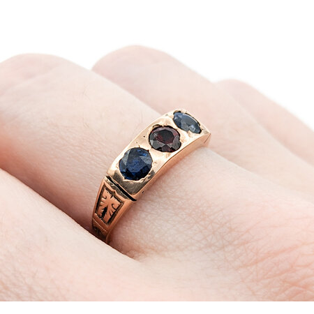 Ring Victorian .60ctw Round Sapphire .25ct Garnet 9ky sz7 224010772
