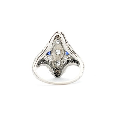 Ring Art Deco .30ctw Old European Diamonds 2mm Synthetic Sapphires 18kw sz6 224010785