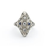  Ring Art Deco .30ctw Old European Diamonds 2mm Synthetic Sapphires 18kw sz6 224010785