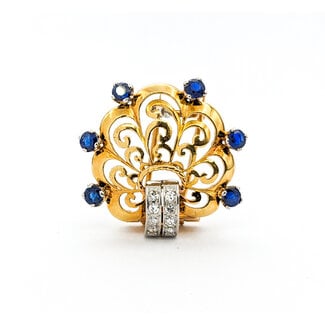 Pendant .30ctw Round Diamonds Scalloped Brooch .66ctw Sapphire 18ky 224011753