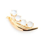  Brooch 10-11mm Cabochon Moonstones Mid-Century Leaf Motif 55.5x25 14ky " mm 224011757