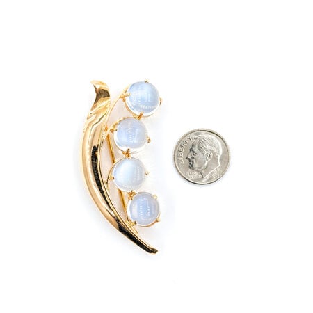 Brooch 10-11mm Cabochon Moonstones Mid-Century Leaf Motif 55.5x25 14ky " mm 224011757