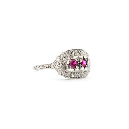 Ring Art Deco .06ctw Single Cut Diamonds .20ctw Rubies Platinum sz6 224010787