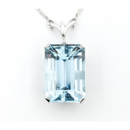 Necklace Emerald Cut Aquamarine  16.5ct 14kw 15.5" 1.5mm 224012250
