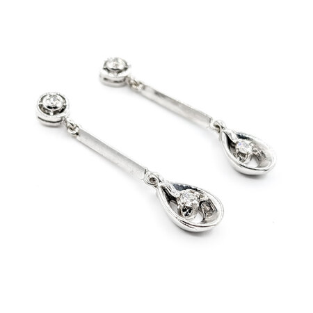 Earrings .10ctw Round Diamonds Dangle 1.25x.25" 14kw 124014450