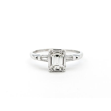 Ring Engagement .46ct Emerald Diamond .05ctw Tappered Baguette Diamonds 14kw sz7 124010754