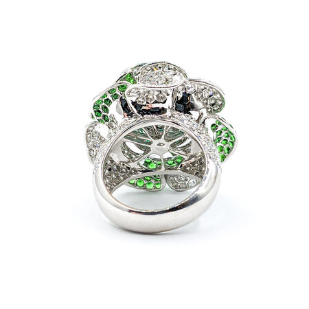 Ring Flower 2.50ctw Round Diamonds 4.05ct Emerald 1.0ctw/12x9mm Tsavorites/Tourmaline 18kw Sz6 222070024