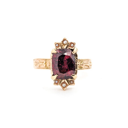 Ring Ornate Arrow Design Band 1.69ct Rubellite Tourmaline 1mm Seed Pearls (6) 14ky sz6.5 124010762
