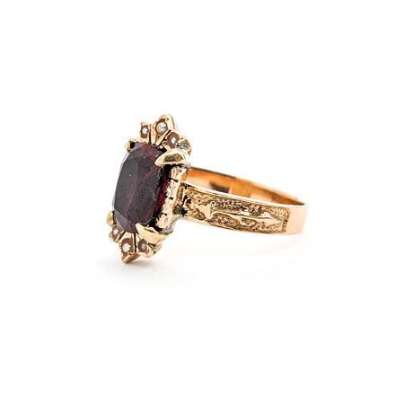 Ring Ornate Arrow Design Band 1.69ct Rubellite Tourmaline 1mm Seed Pearls (6) 14ky sz6.5 124010762