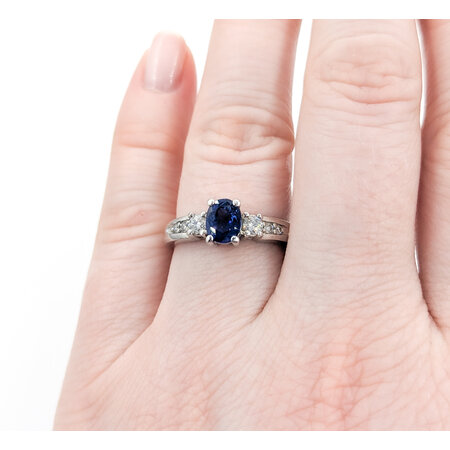 Ring Past-Present-Future .33ctw Round Diamonds 1.25ct Sapphire 14kw sz8 124010152