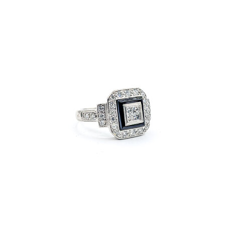 Ring .50ctw Princess & Round Diamonds 8x8mm Black Enamel 950pt sz6.25 124010001