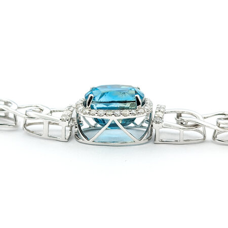 Necklace 4.53ctw Round Diamonds 60.81ctw Blue Zircon 14kw 17.5" 6mm 224022257