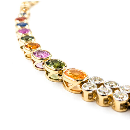 Necklace 1.89ctw Round Diamonds 36.02ctw Multi Colored Sapphires 14ky 17.5" 4 to 8mm 224022259
