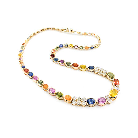Necklace 1.89ctw Round Diamonds 36.02ctw Multi Colored Sapphires 14ky 17.5" 4 to 8mm 224022259