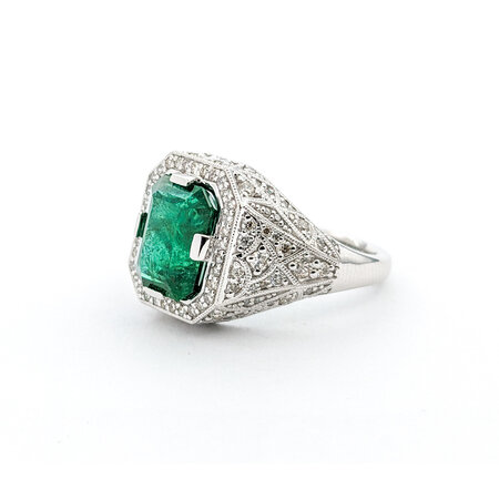 Ring .80ctw Round 3.31ct Emerald Platinum sz7 224010157