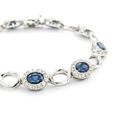 Bracelet 1.89ctw Round Diamonds 9.19ctw Sapphires Platinum Halo,Oval Link 7" 8.25mm 224023251