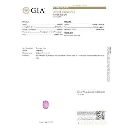 Ring GIA .82ctw Round .98ct Unheated Sapphire Platinum sz6.75 224010160