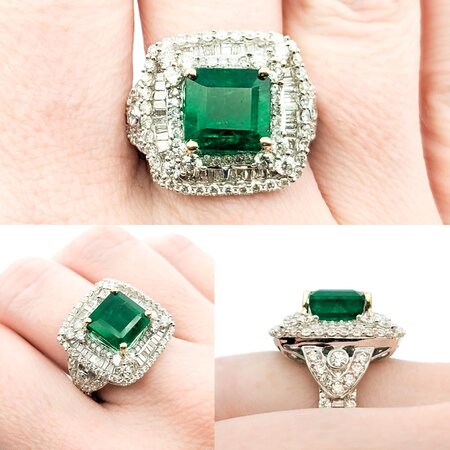 Ring GIA 2.31ctw Round/Baguette Diamonds 3.84ct Emerald 18kw sz8 224020167