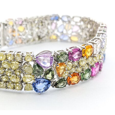 Bracelet 13.50ctw Multiple Shape Diamonds 29.64ctw Multi Color Sapphires 14kw 7" 16mm 224023253