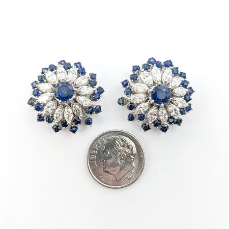 Earrings Cocktail 2.47ctw Marquise Diamonds Mid Century 4.50ctw Sapphires 22.5mm 14kw 224024455