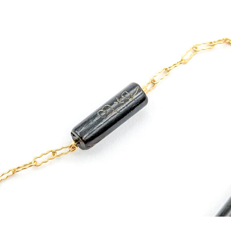 Bracelet 12x4mm Tube Cut Black Coral 14ky Textured Link 6.5" 1.5mm 224023252