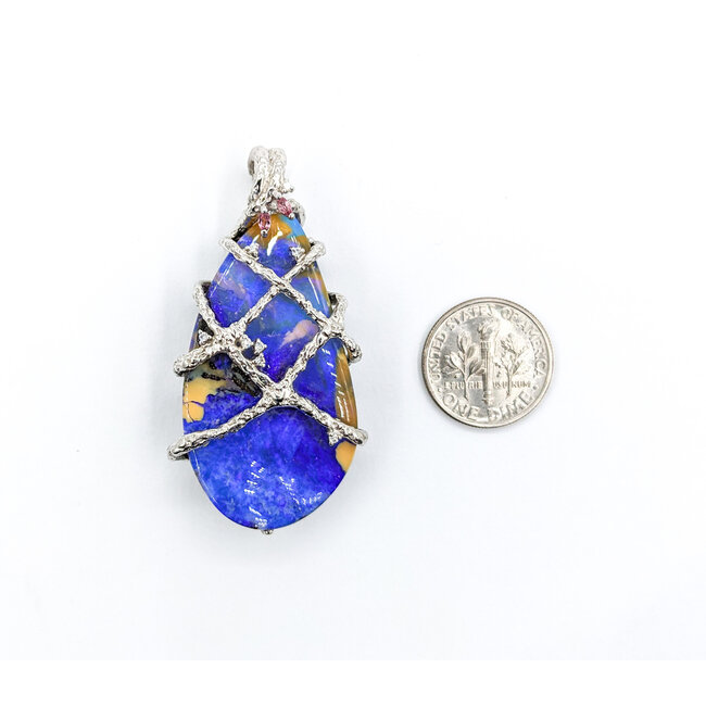 Pendant Custom .06ctw Round Diamonds 45.3ct Australian Boulder Opal .06ctw Pink Sapphire 2x1"mm 900pt " 124021250