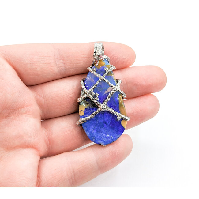 Pendant Custom .06ctw Round Diamonds 45.3ct Australian Boulder Opal .06ctw Pink Sapphire 2x1"mm 900pt " 124021250