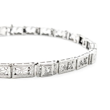 Bracelet Art Deco Filigree .15ctw Old European Diamonds 14k/Platinum 7.5" 5mm 224013750