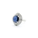  Ring Cocktail Style .60ctw Round & Baguette Diamonds 3.4ct Sapphire 900pt sz5.75 124020179