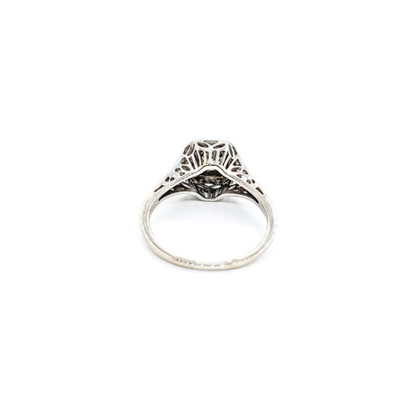 Ring Art Deco Filigree,Solitaire .33ct Old European Diamond Sz6.5 14kw 224020789