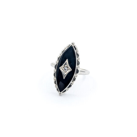 Ring Ornate Marquise Shape Onyx .02ct Diamond 10kw sz6 124010756
