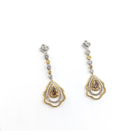 Earrings Dangle 3.64ctw Pear/Round Diamonds 45x15mm 14ktt 224024002