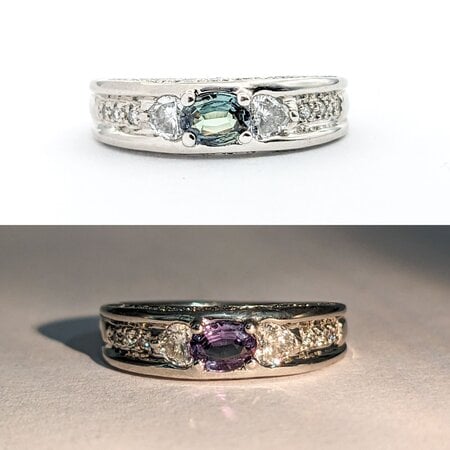 Ring .46ctw Heart & Round Diamonds .24ct Alexandrite 900pt sz6.5 124020168