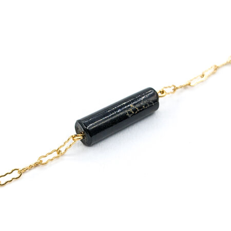 Necklace 13x4mm Tube Cut Black Coral Textured Link 14ky 18" 1.5mm 224022260